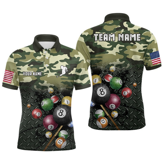 Billiard Polo Shirts, Personalized Billiard Camouflage Flag Polo Shirts, Custom Billiard Pool Balls Jerseys, Billiards Team Shirts