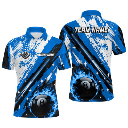 Billiard Polo Shirts, Personalized Billiard Cue 8 Ball Pool Grunge Style Polo Shirts, Best Billiard Jerseys Blue, Billiards Team Shirts