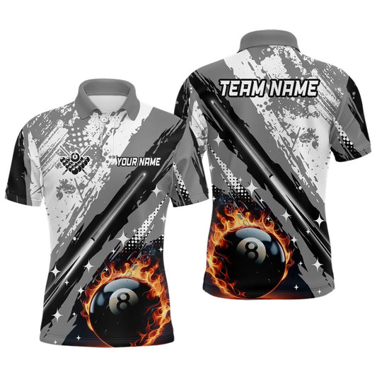 Billiard Polo Shirts, Personalized Billiard Cue 8 Ball Pool Grunge Style Polo Shirts, Best Billiard Jerseys Grey, Billiards Team Shirts