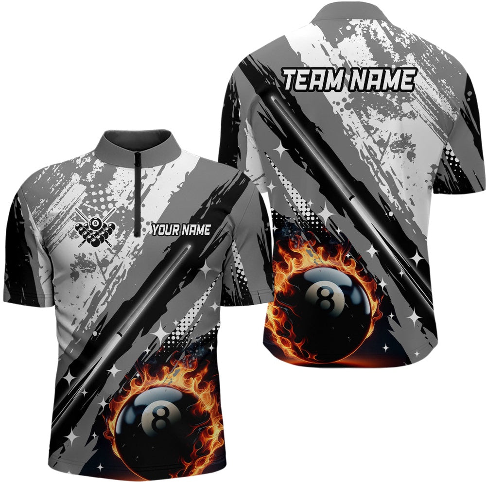 Billiard Polo Shirts, Personalized Billiard Cue 8 Ball Pool Grunge Style Polo Shirts, Best Billiard Jerseys Grey, Billiards Team Shirts