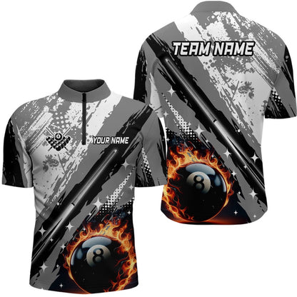 Billiard Polo Shirts, Personalized Billiard Cue 8 Ball Pool Grunge Style Polo Shirts, Best Billiard Jerseys Grey, Billiards Team Shirts