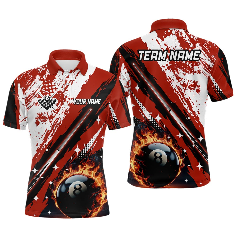 Billiard Polo Shirts, Personalized Billiard Cue 8 Ball Pool Grunge Style Polo Shirts, Best Billiard Jerseys Red, Billiards Team Shirts