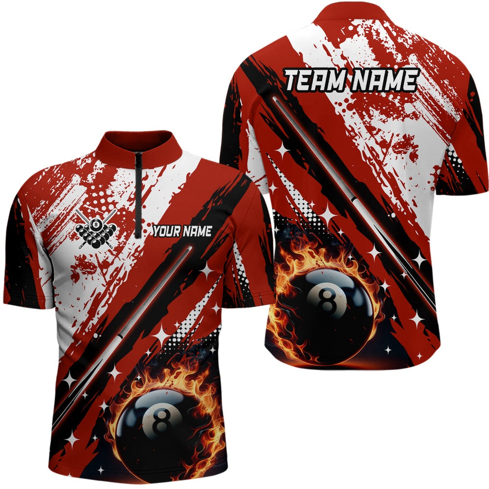 Billiard Polo Shirts, Personalized Billiard Cue 8 Ball Pool Grunge Style Polo Shirts, Best Billiard Jerseys Red, Billiards Team Shirts