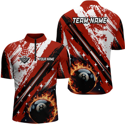 Billiard Polo Shirts, Personalized Billiard Cue 8 Ball Pool Grunge Style Polo Shirts, Best Billiard Jerseys Red, Billiards Team Shirts