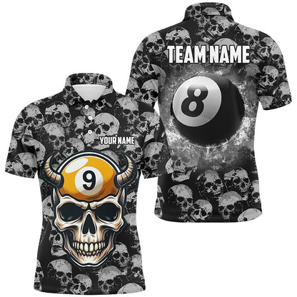 Billiard Polo Shirts, Personalized Billiard Jerseys 8 Ball & 9 Ball Custom Funny Skull Pattern Billiard Shirts, Billiards Team Shirts