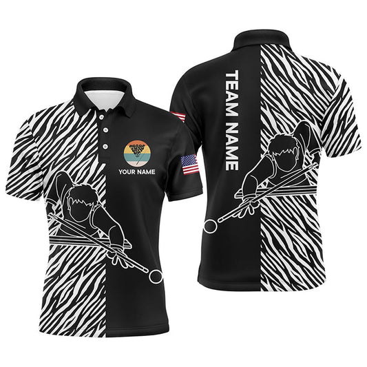 Billiard Polo Shirts, Personalized Billiard Player 3D All Over Print Zebra Pattern Billiard Polo Shirts, Billiards Team Shirts