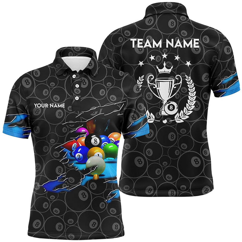 Billiard Polo Shirts, Personalized Billiard Player 3D Polo Shirts, Custom 8 Ball Pool Trophy Emblem Jerseys, Billiards Team Shirts