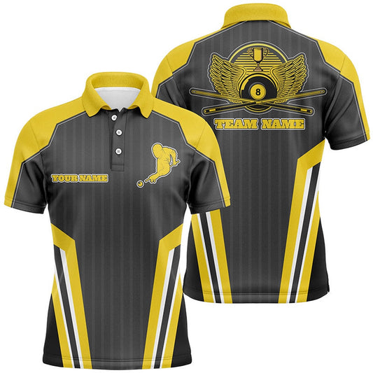 Billiard Polo Shirts, Personalized Billiard Player Yellow Polo Shirts, 3D Funny Billiards Teams Jerseys, Billiards Team Shirts