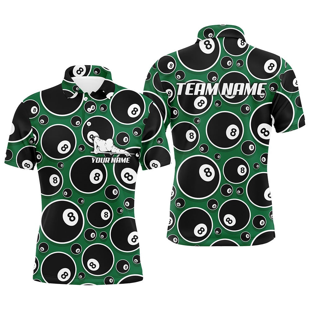 Billiard Polo Shirts, Personalized Billiard Pool 8 Ball Pattern Polo Shirts, Custom Player Billiards Jerseys, Billiards Team Shirts