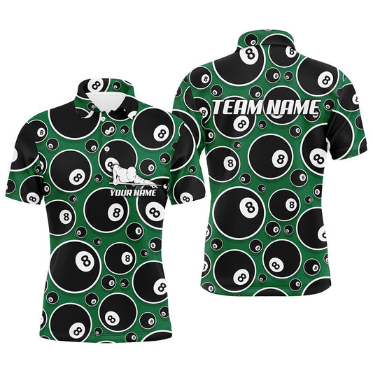 Billiard Polo Shirts, Personalized Billiard Pool 8 Ball Pattern Polo Shirts, Custom Player Billiards Jerseys, Billiards Team Shirts