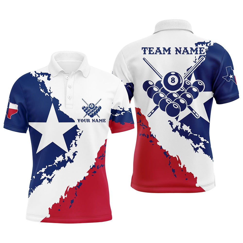 Billiard Polo Shirts, Personalized Billiard Pool Texas Flag Polo Shirts Custom Billiard Texas Sport Shirts, Billiards Team Shirts