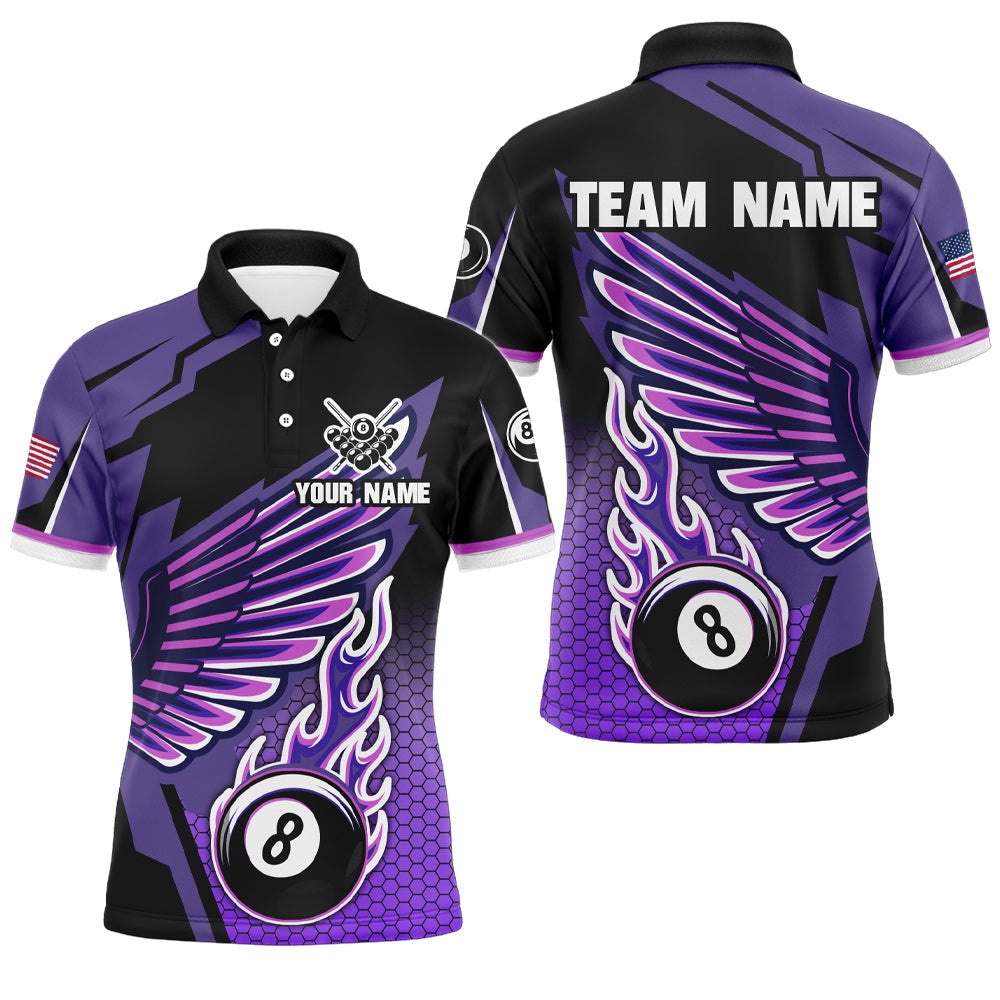 Billiard Polo Shirts, Personalized Billiard Purple Cool Wing Polo & Polo Shirts, 8 Ball Pool Jersey Shirts, Billiards Team Shirts