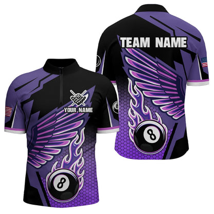 Billiard Polo Shirts, Personalized Billiard Purple Cool Wing Polo & Polo Shirts, 8 Ball Pool Jersey Shirts, Billiards Team Shirts