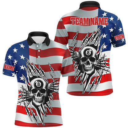 Billiard Polo Shirts, Personalized Billiard Skull American Flag Polo & Polo Shirts, Patriotic Billiard Jerseys, Billiards Team Shirts