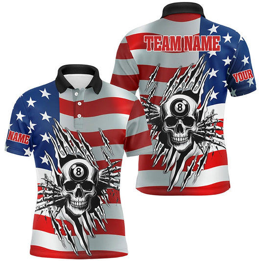 Billiard Polo Shirts, Personalized Billiard Skull American Flag Polo & Polo Shirts, Patriotic Billiard Jerseys, Billiards Team Shirts
