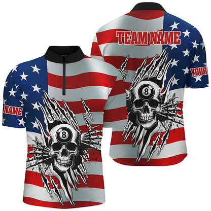 Billiard Polo Shirts, Personalized Billiard Skull American Flag Polo & Polo Shirts, Patriotic Billiard Jerseys, Billiards Team Shirts