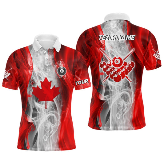 Billiard Polo Shirts, Personalized Billiard Smoke Canadian Flag Polo Shirts Custom Patriotic Billiard Shirts, Billiards Team Shirts