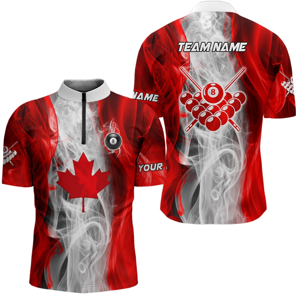 Billiard Polo Shirts, Personalized Billiard Smoke Canadian Flag Polo Shirts Custom Patriotic Billiard Shirts, Billiards Team Shirts