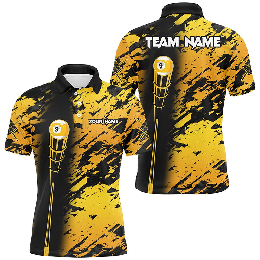 Billiard Polo Shirts, Personalized Billiard Tournat Jerseys Shirt, Best 9 Ball Billiard Shirt For Team Yellow, Billiards Team Shirts