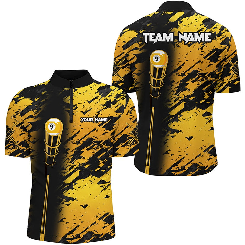 Billiard Polo Shirts, Personalized Billiard Tournat Jerseys Shirt, Best 9 Ball Billiard Shirt For Team Yellow, Billiards Team Shirts