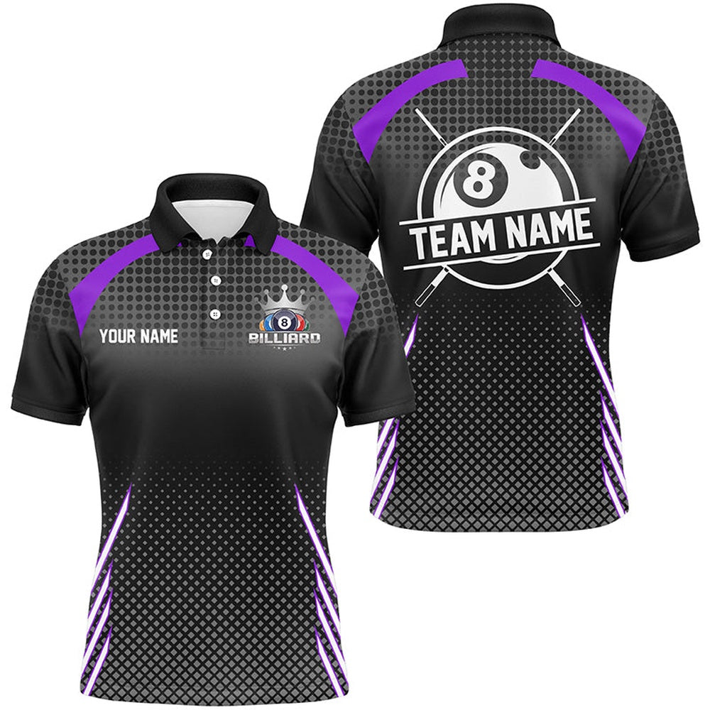 Billiard Polo Shirts, Personalized Billiard Tournat Pool Shirts, Best 8 Ball Billiard Team Jerseys Purple, Billiards Team Shirts