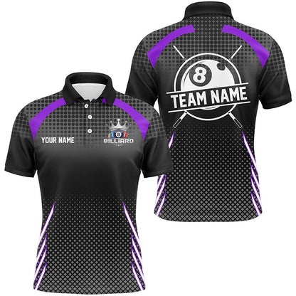 Billiard Polo Shirts, Personalized Billiard Tournat Pool Shirts, Best 8 Ball Billiard Team Jerseys Purple, Billiards Team Shirts