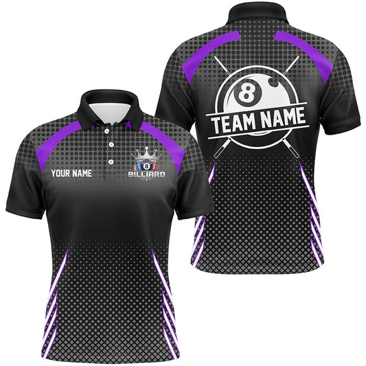 Billiard Polo Shirts, Personalized Billiard Tournat Pool Shirts, Best 8 Ball Billiard Team Jerseys Purple, Billiards Team Shirts