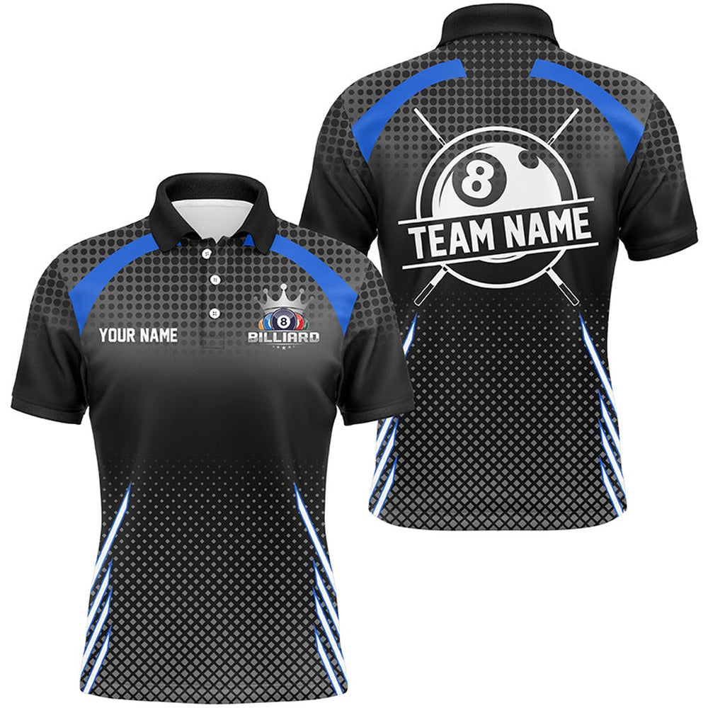 Billiard Polo Shirts, Personalized Billiard Tournat Pool Shirts, Best Custom 8 Ball Billiard Team Jersey Blue, Billiards Team Shirts