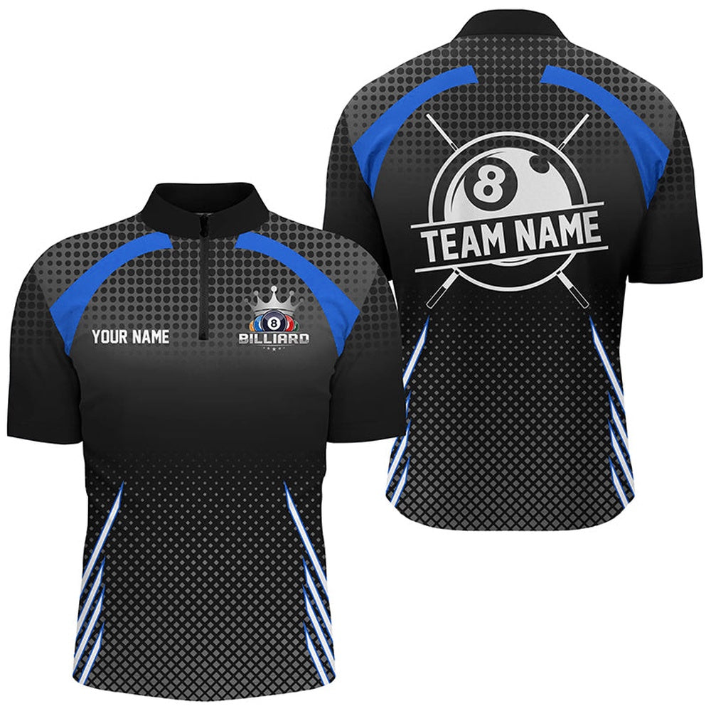 Billiard Polo Shirts, Personalized Billiard Tournat Pool Shirts, Best Custom 8 Ball Billiard Team Jersey Blue, Billiards Team Shirts