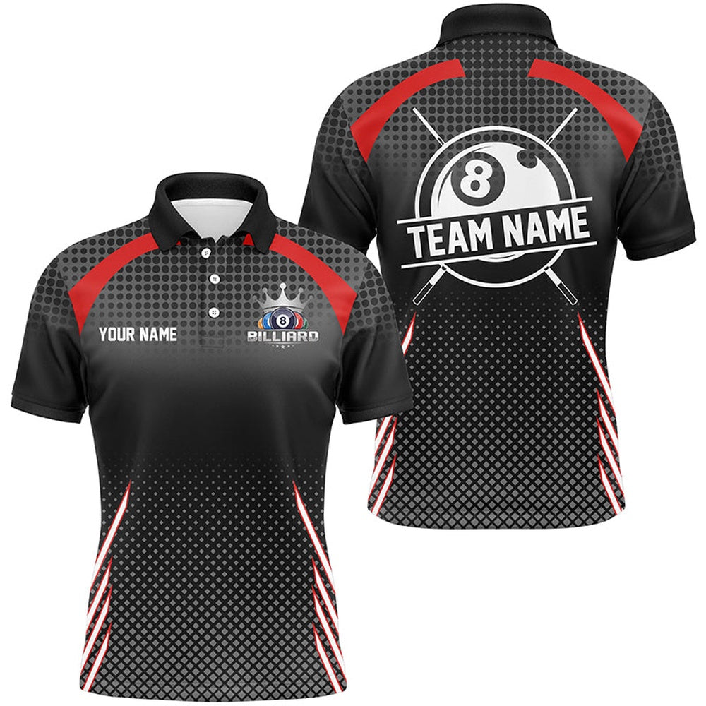 Billiard Polo Shirts, Personalized Billiard Tournat Pool Shirts, Best Custom 8 Ball Billiard Team Jerseys Red, Billiards Team Shirts