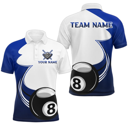 Billiard Polo Shirts, Personalized Billiard Tournat Sport Shirts, 8 Ball Pool Billiard Team Jersey Blue, Billiards Team Shirts