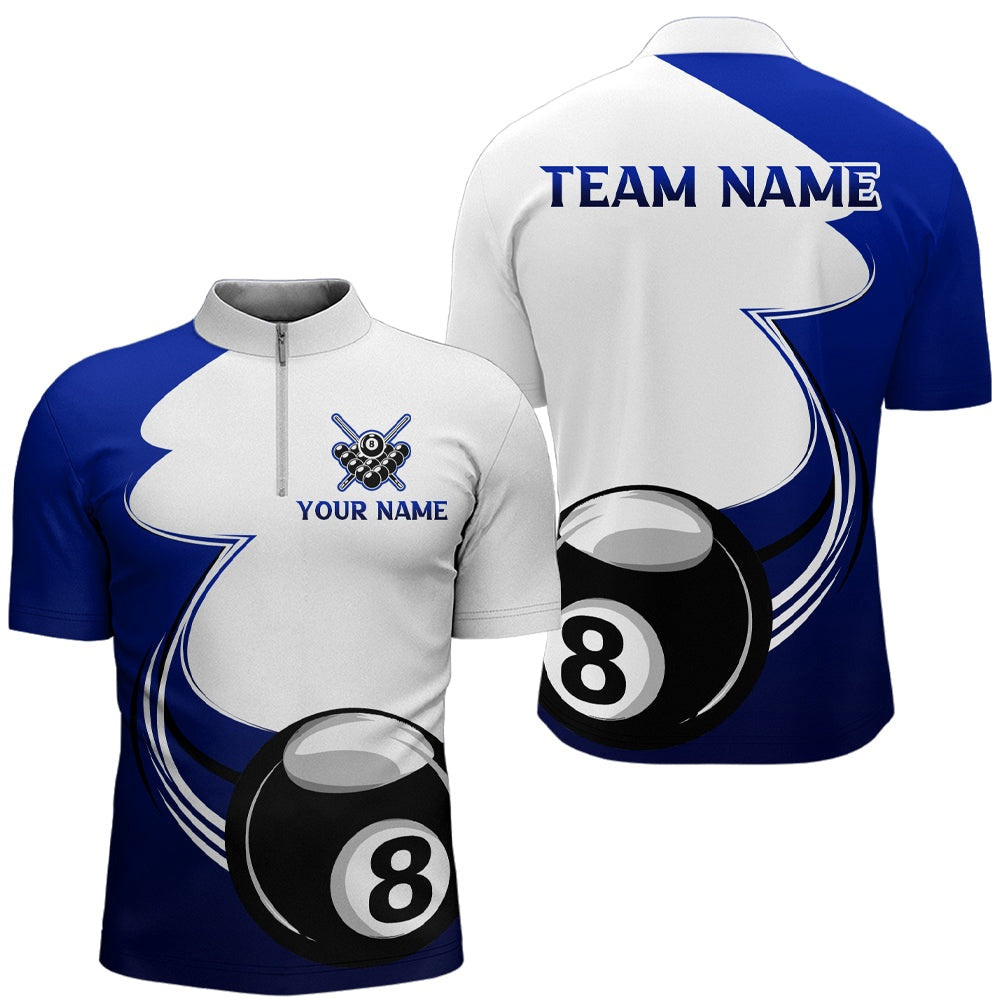 Billiard Polo Shirts, Personalized Billiard Tournat Sport Shirts, 8 Ball Pool Billiard Team Jersey Blue, Billiards Team Shirts