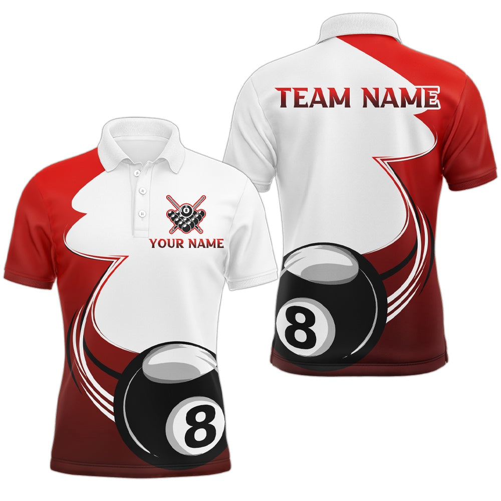 Billiard Polo Shirts, Personalized Billiard Tournat Sport Shirts, 8 Ball Pool Billiard Team Jersey Red, Billiards Team Shirts