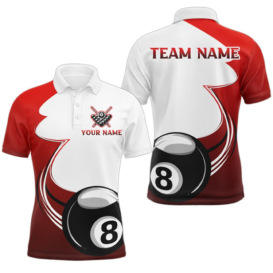 Billiard Polo Shirts, Personalized Billiard Tournat Sport Shirts, 8 Ball Pool Billiard Team Jersey Red, Billiards Team Shirts