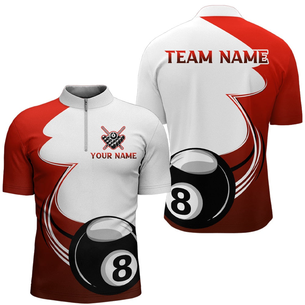 Billiard Polo Shirts, Personalized Billiard Tournat Sport Shirts, 8 Ball Pool Billiard Team Jersey Red, Billiards Team Shirts