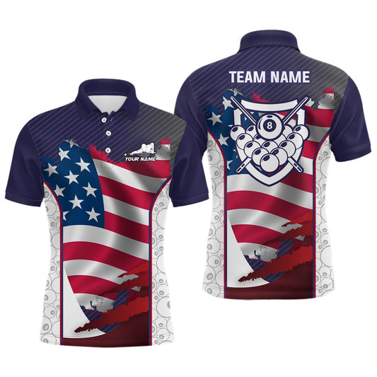 Billiard Polo Shirts, Personalized Billiard US Flag 8 Ball Pattern Billiards 3D Polo Shirts, Billiards Jerseys, Billiards Team Shirts
