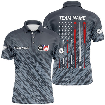 Billiard Polo Shirts, Personalized Billiard US Flag 8 Ball Pool Polo Shirts, Custom US Flag Sticks Pool Shirts, Billiards Team Shirts