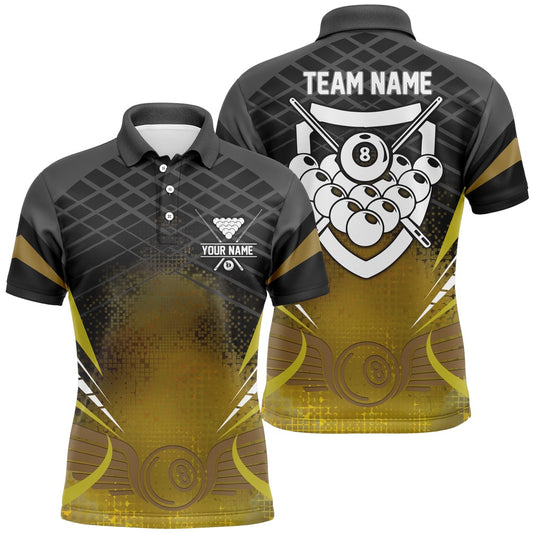 Billiard Polo Shirts, Personalized Billiards 8 Ball Pool Black Yellow 3D Polo Shirts, Billiard Balls Jerseys, Billiards Team Shirts
