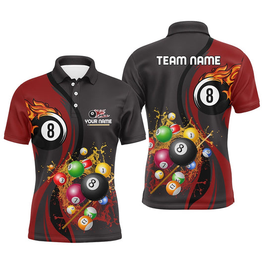 Billiard Polo Shirts, Personalized Billiards Ball 8 Water Flow Polo Shirts, Custom 8 Ball Flame Billiard Jerseys, Billiards Team Shirts