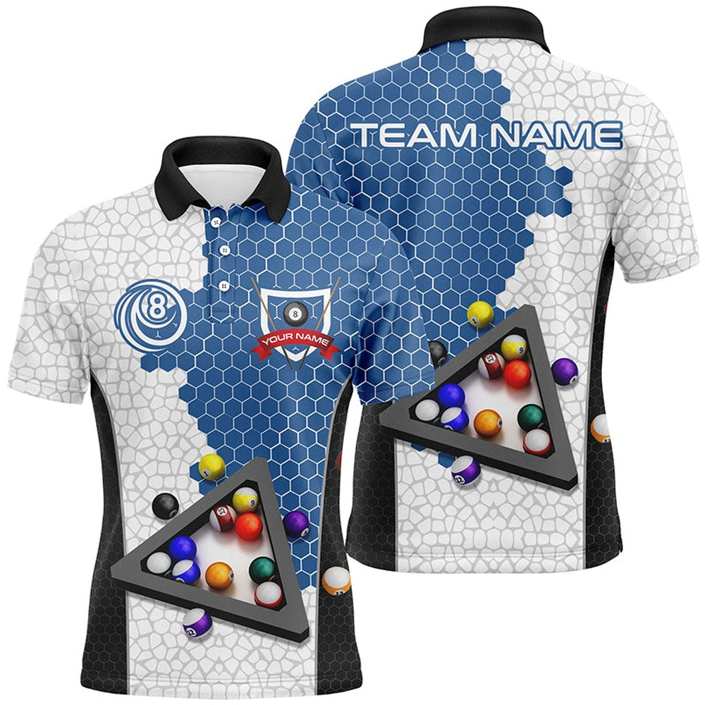 Billiard Polo Shirts, Personalized Billiards Balls Billiard Shirts, Custom Team Name Billiard Pool Shirts Blue, Billiards Team Shirts