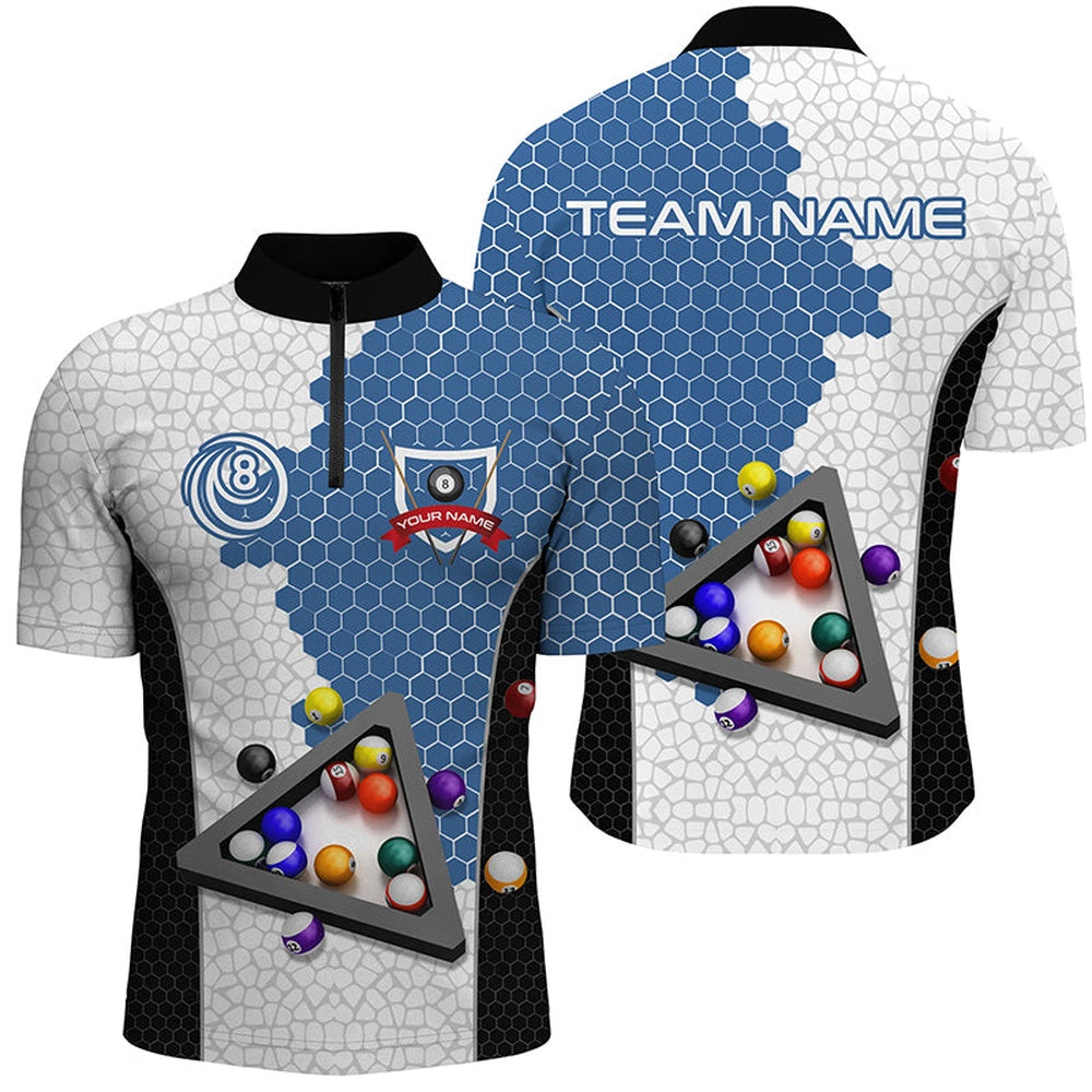 Billiard Polo Shirts, Personalized Billiards Balls Billiard Shirts, Custom Team Name Billiard Pool Shirts Blue, Billiards Team Shirts