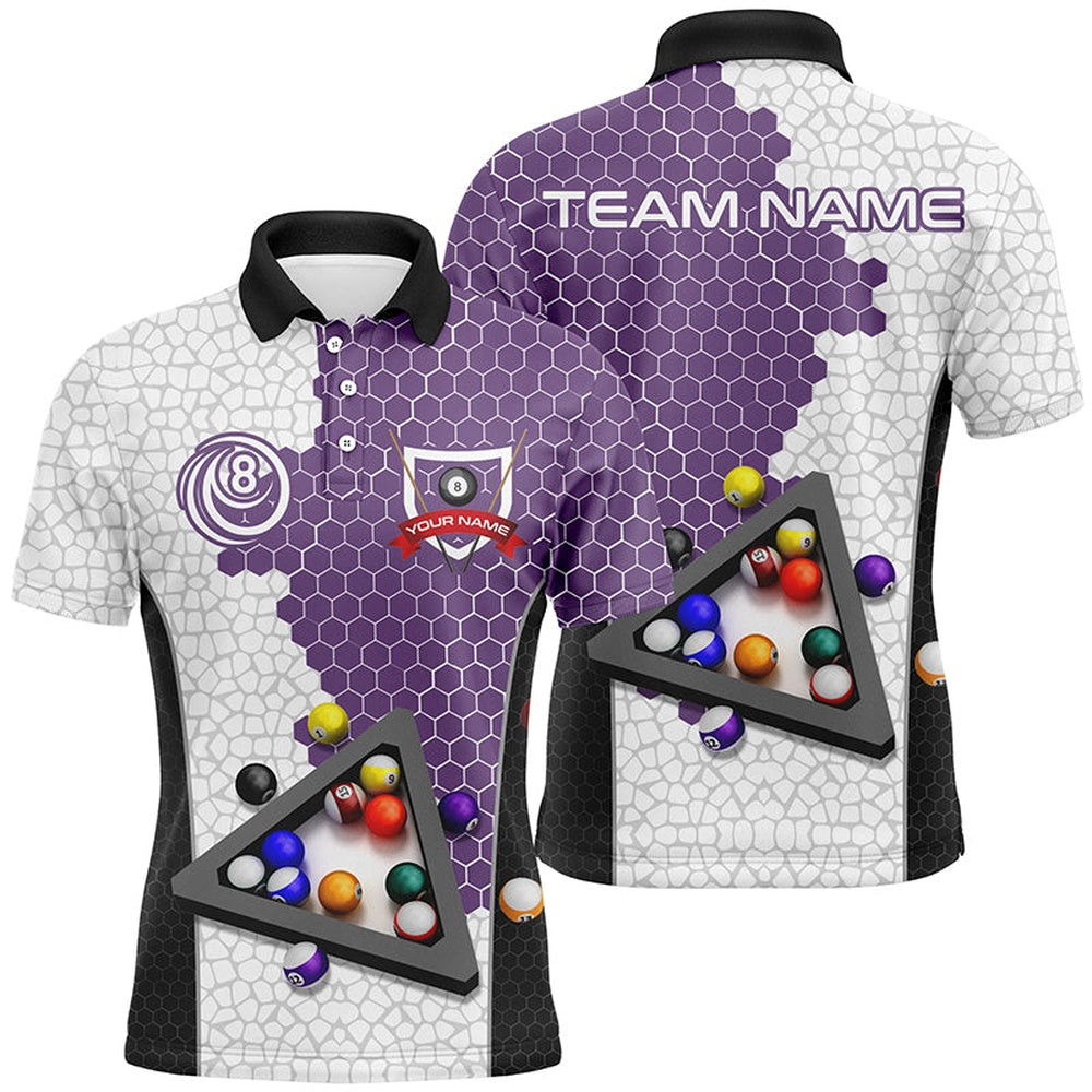 Billiard Polo Shirts, Personalized Billiards Balls Billiard Shirts, Custom Team Name Billiard Pool Shirts Purple, Billiards Team Shirts
