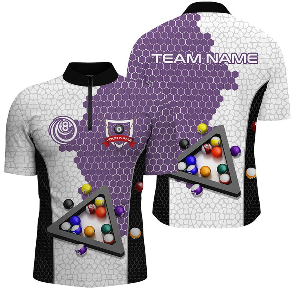 Billiard Polo Shirts, Personalized Billiards Balls Billiard Shirts, Custom Team Name Billiard Pool Shirts Purple, Billiards Team Shirts