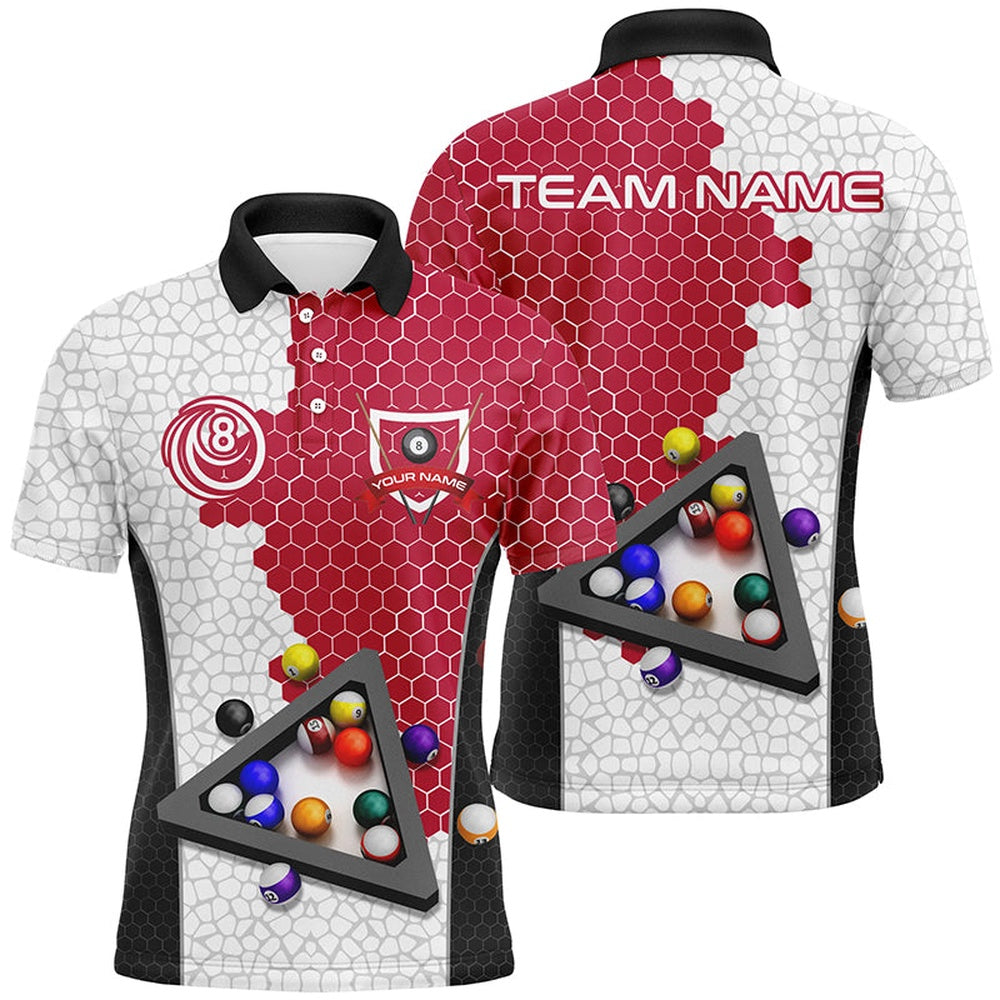 Billiard Polo Shirts, Personalized Billiards Balls Billiard Shirts, Custom Team Name Billiard Pool Shirts Red, Billiards Team Shirts