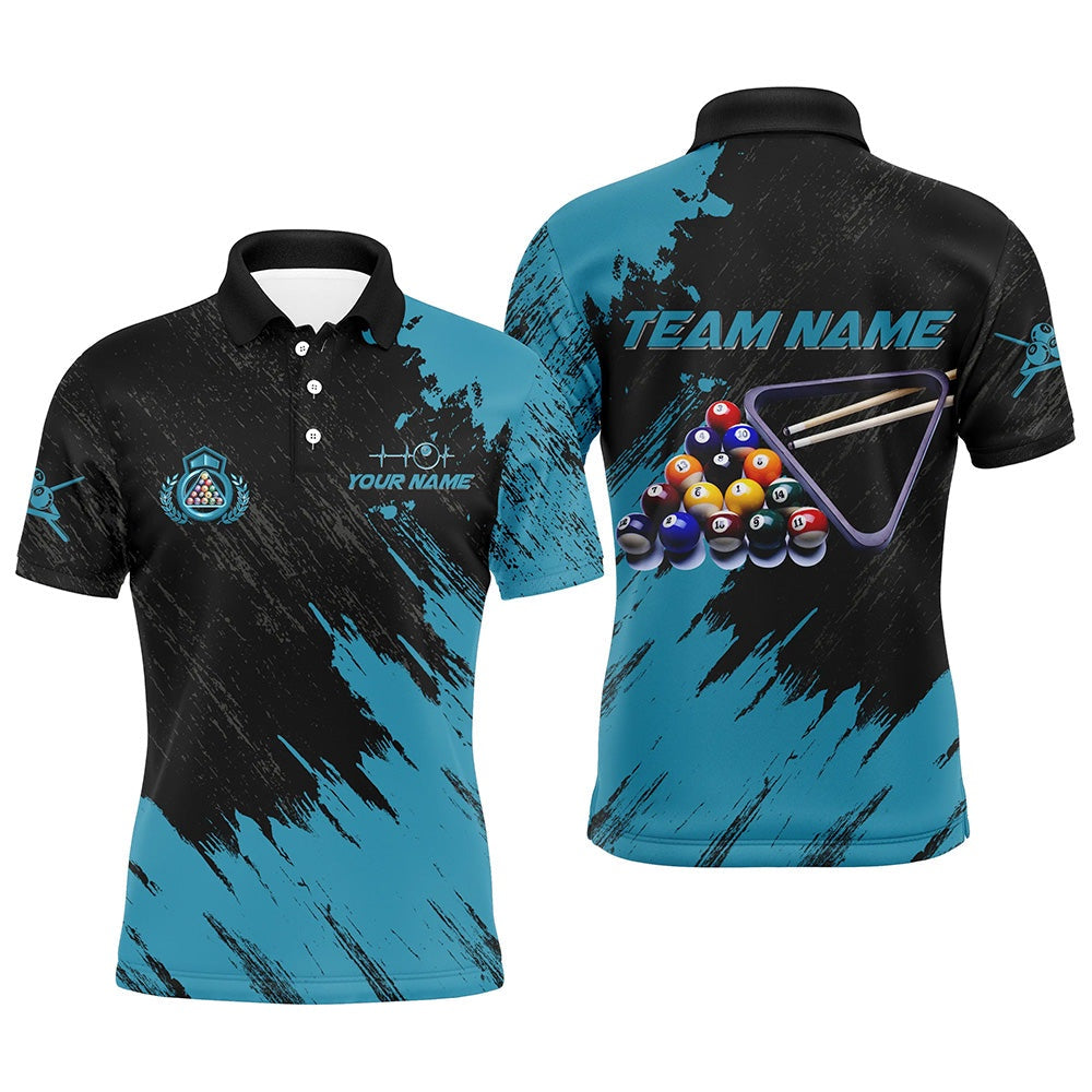 Billiard Polo Shirts, Personalized Billiards Balls Painted Blue Version All Over Print Billiard Polo Shirts, Billiards Team Shirts