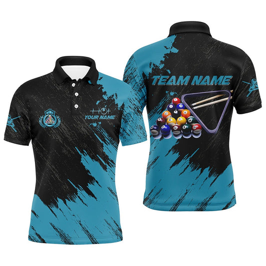 Billiard Polo Shirts, Personalized Billiards Balls Painted Blue Version All Over Print Billiard Polo Shirts, Billiards Team Shirts