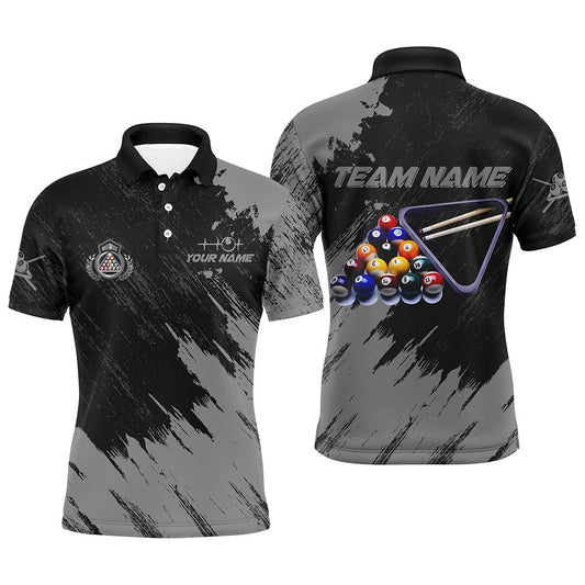Billiard Polo Shirts, Personalized Billiards Balls Painted Grey Version All Over Print Billiard Polo Shirts, Billiards Team Shirts