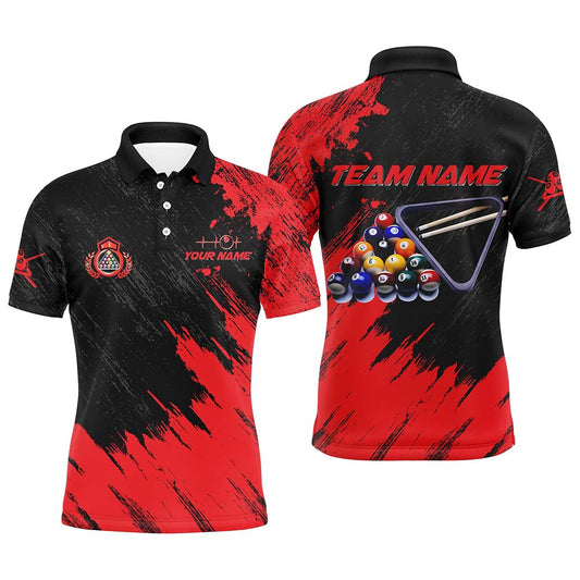 Billiard Polo Shirts, Personalized Billiards Balls Painted Red Version All Over Print Billiard Polo Shirts, Billiards Team Shirts