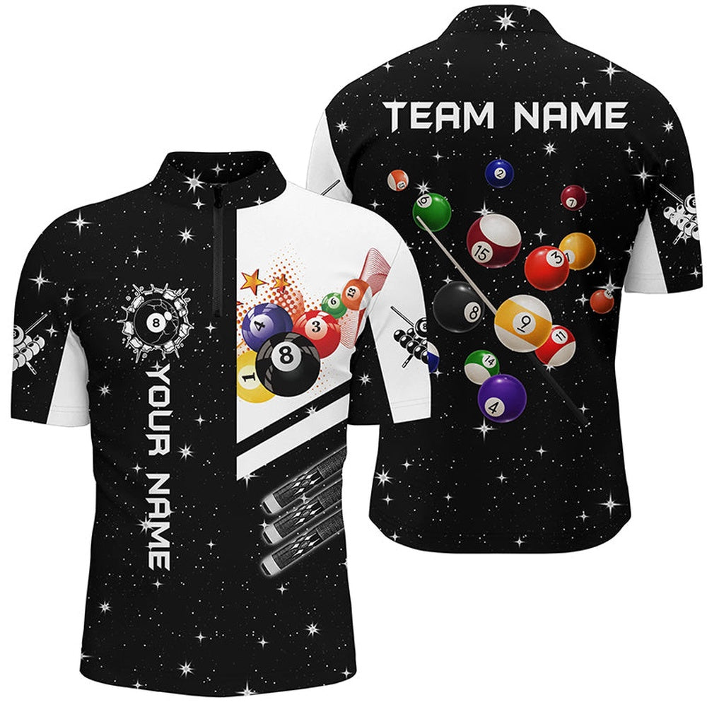 Billiard Polo Shirts, Personalized Black 3D Billiard Balls Polo Shirts Custom Name Billiard Team League Jerseys, Billiards Team Shirts