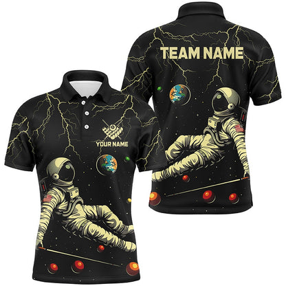 Billiard Polo Shirts, Personalized Black Astronaut Lightning Galaxy Billiard Shirts, Funny Billiard Apparel, Billiards Team Shirts